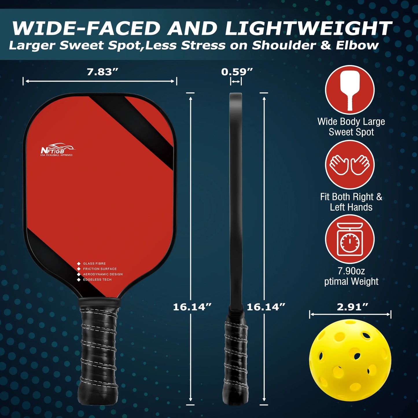 USAPA Approved Pickleball Paddles, Graphite Fiber Polypropylene Honeycomb Core , Pickle Ball Set with 2 Pickle Ball Rackets, 4 Balls and Backpack