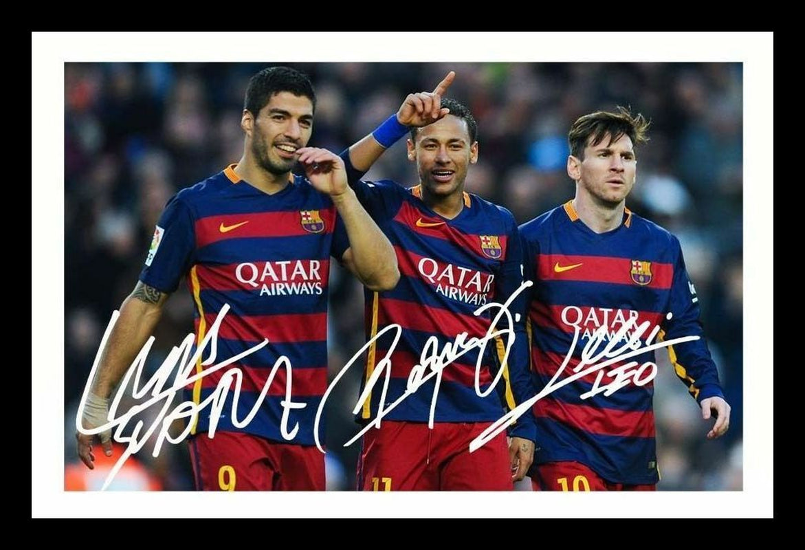 Luis Suarez & Neymar Jr & Lionel Messi - FC Barcelona Signed & Framed Photo