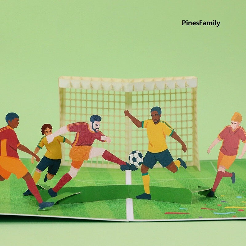 J02-3D Pop-Up Card: Soccer Players in Action! Perfect Gift for Soccer Sports Fan