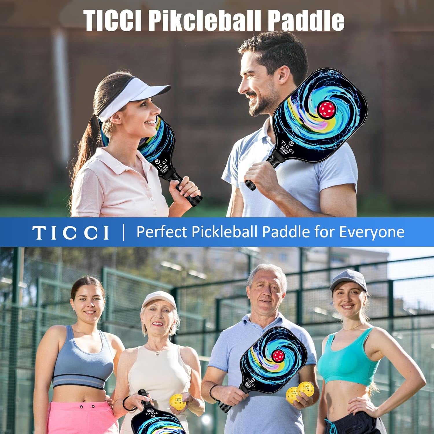 Pickleball Paddles Set of 2, USAPA Approved Fiberglass Pickle Ball Paddles with 4 Pickleballs, Lightweight Rackets for Adults & Kids, Includes Carry Bag & Net Bag for Men, Women, Beginners,