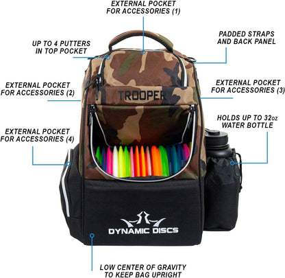Trooper Disc Golf Bag | Large Frisbee Bags with 18+ Discs Capacity | Lightweight & Durable Backpack | Great Gifts or Disc Golf Accessories for Men | Ideal for Beginners & Pro Players