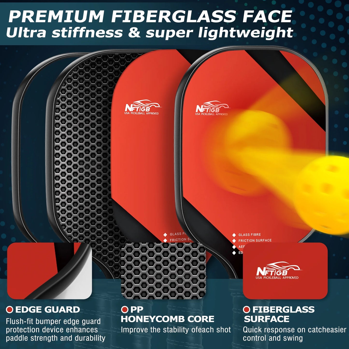 USAPA Approved Pickleball Paddles, Graphite Fiber Polypropylene Honeycomb Core , Pickle Ball Set with 2 Pickle Ball Rackets, 4 Balls and Backpack