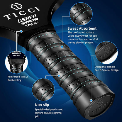 Pickleball Paddles Set of 2, USAPA Approved Fiberglass Pickle Ball Paddles with 4 Pickleballs, Lightweight Rackets for Adults & Kids, Includes Carry Bag & Net Bag for Men, Women, Beginners,