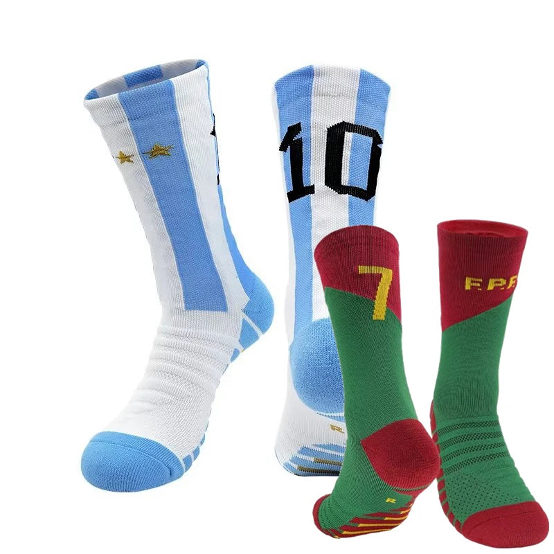 Children National Team Youth Professional Soccer Football Socks Messi Ronaldo Soccer Sock Kids above Knee Long Breathable Sock