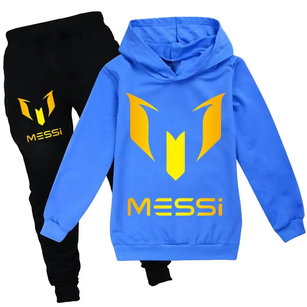 2024 New Argentine Football Superstar Messi Children Hoodie + Pants 2Pcs Sets Kids Boys Girls Spring Autumn Fashion Tracksuits