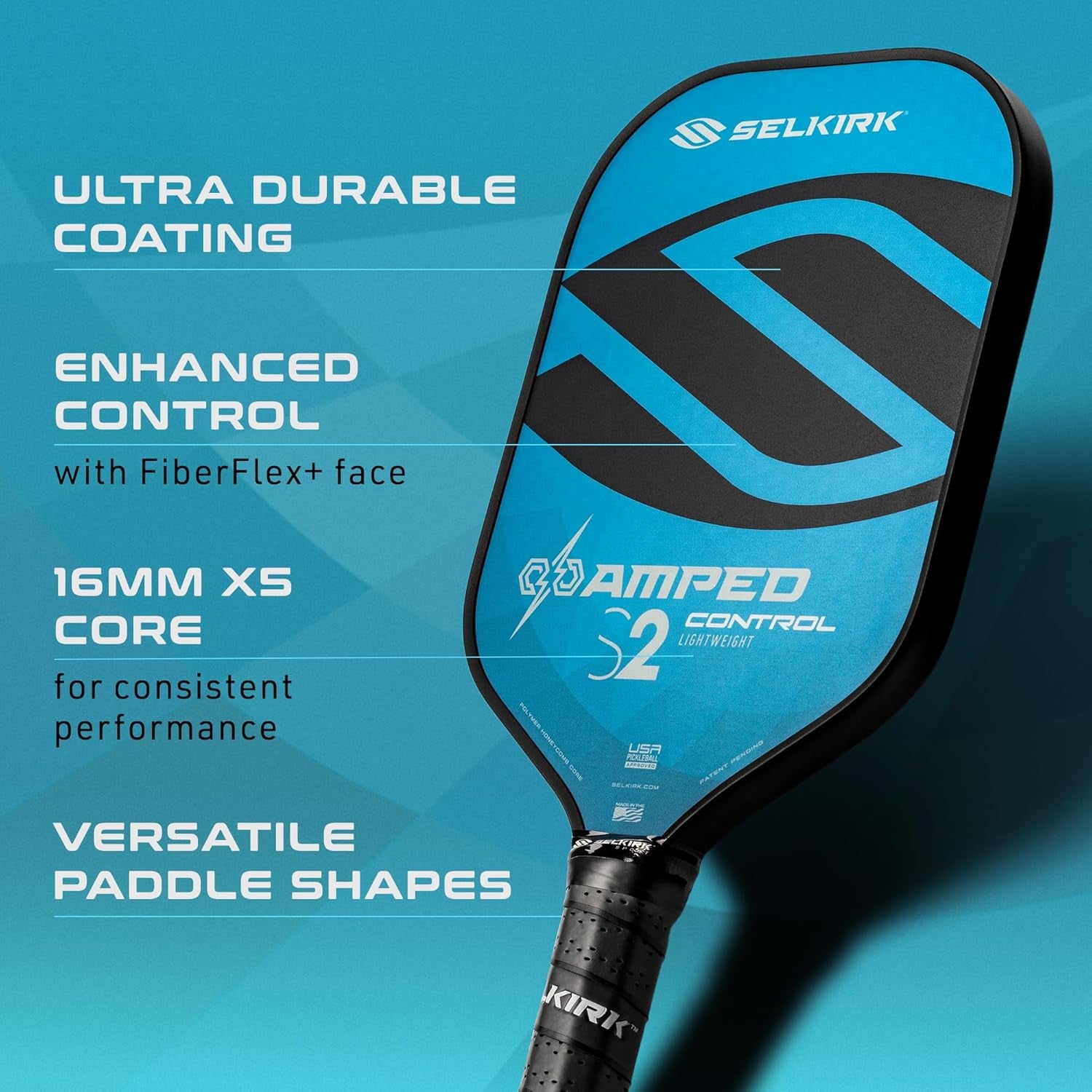 Amped Pickleball Paddle | Assembled in the USA | Amped Control or Amped Pro Fiberglass Pickleball Paddle | Unrivaled Precision & Control