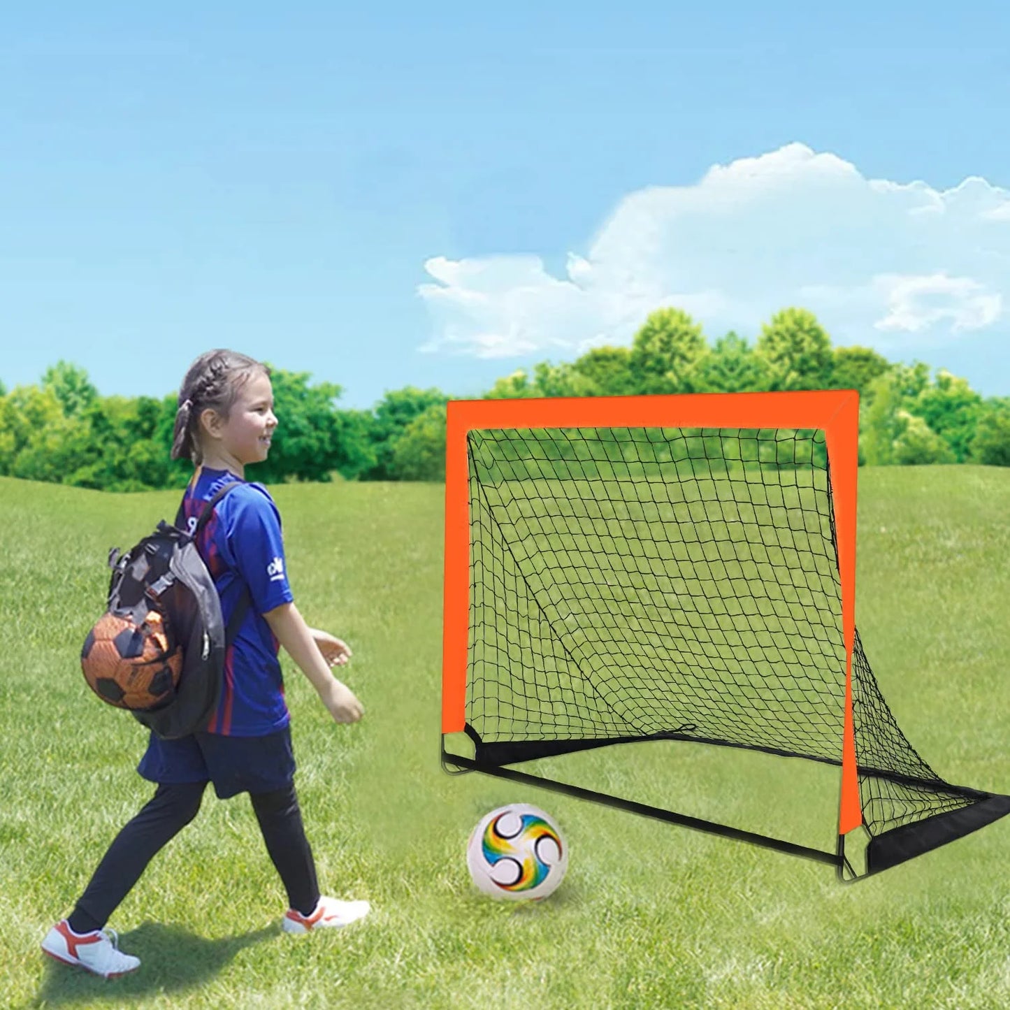 4' X 3' Portable Soccer Goals, Set of 2 Pop up Soccer Goals for Backyard Training for Kids and Teens, Orange