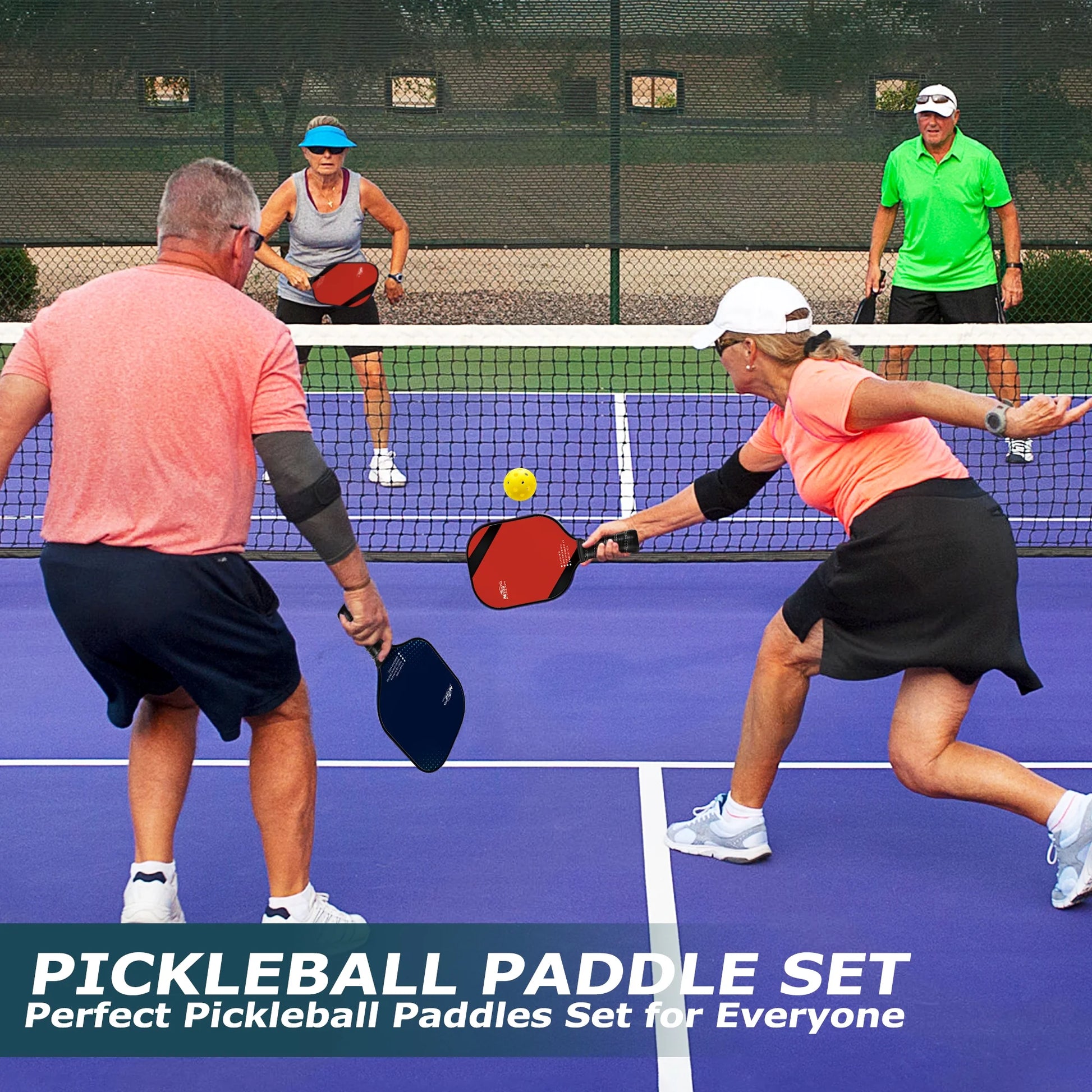 USAPA Approved Pickleball Paddles, Graphite Fiber Polypropylene Honeycomb Core , Pickle Ball Set with 2 Pickle Ball Rackets, 4 Balls and Backpack