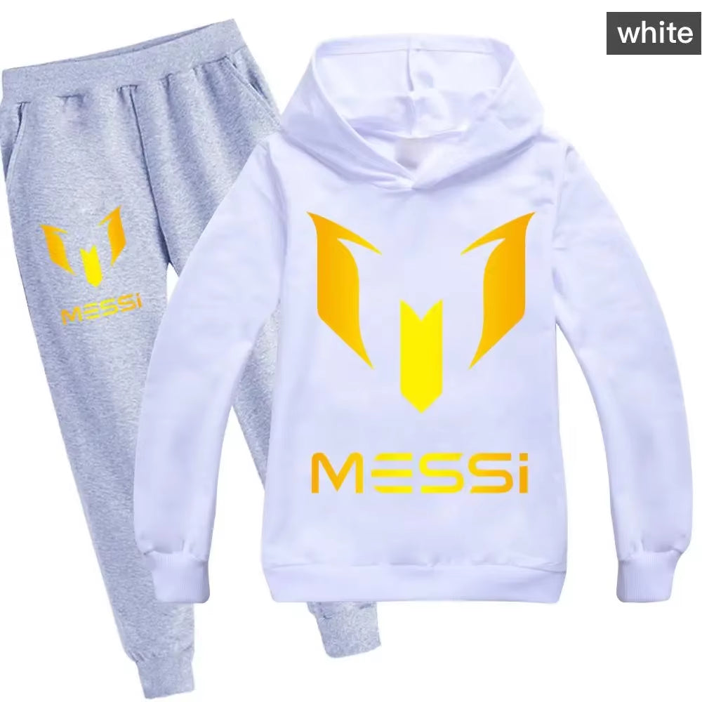 2024 New Argentine Football Superstar Messi Children Hoodie + Pants 2Pcs Sets Kids Boys Girls Spring Autumn Fashion Tracksuits