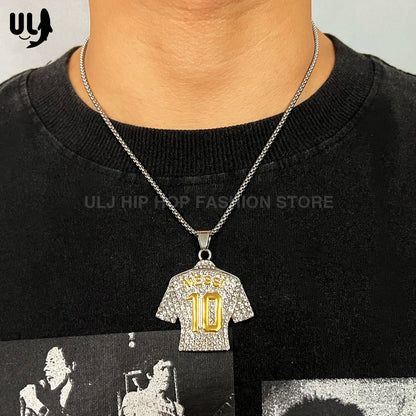 Hip Hop Cool Messi 10 Super Soccer Star Stainless Steel Pendant Clavicle Charming Iced Out Jewelry Men Necklace