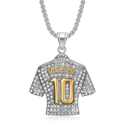 Hip Hop Cool Messi 10 Super Soccer Star Stainless Steel Pendant Clavicle Charming Iced Out Jewelry Men Necklace