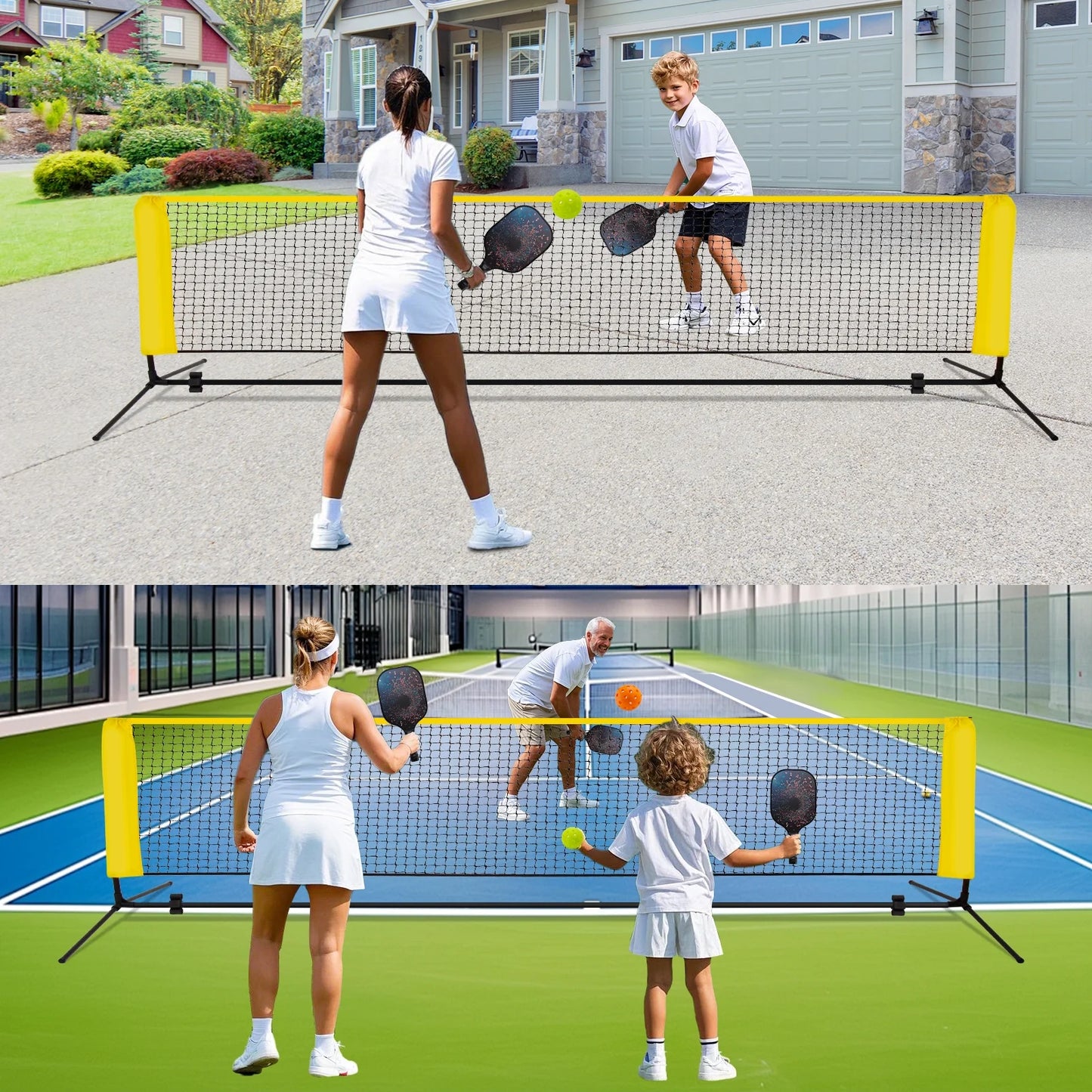 22FT Portable Pickleball Net Set 4 Wood Pickleball Paddles and 6 Outdoor Pickleball Balls for Outdoor Indoor Driveway Backyard for Adults Beginners