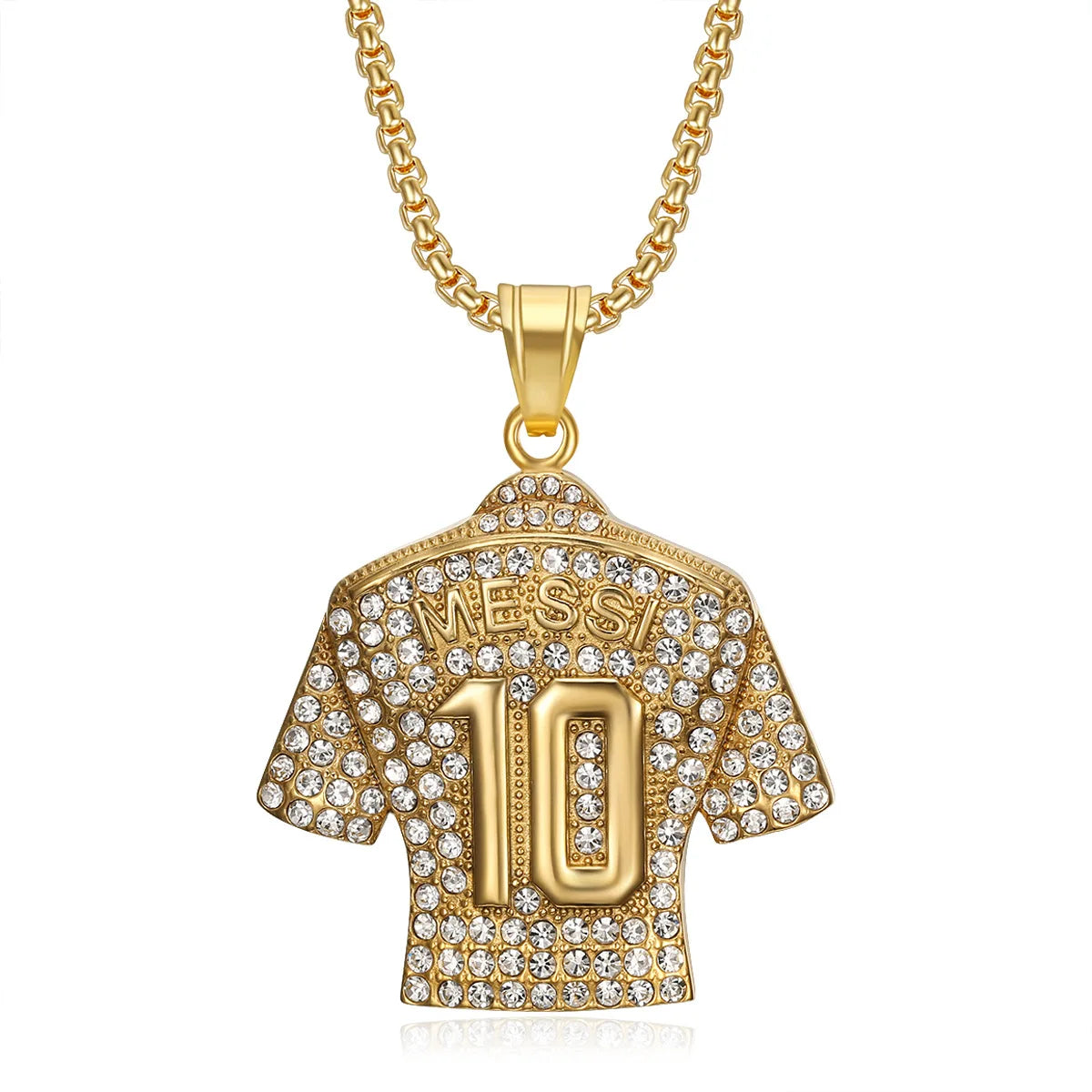 Hip Hop Cool Messi 10 Super Soccer Star Stainless Steel Pendant Clavicle Charming Iced Out Jewelry Men Necklace
