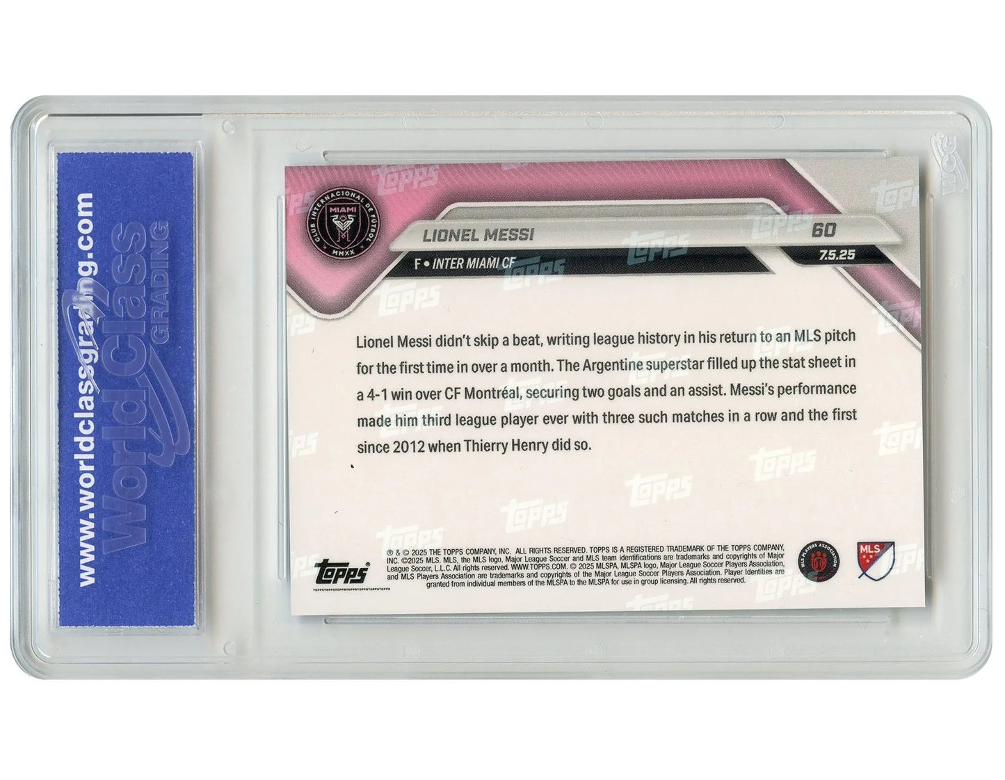 2025 MLS  Card #60 LIONEL MESSI Lands in MLS History - Gem Mint 10