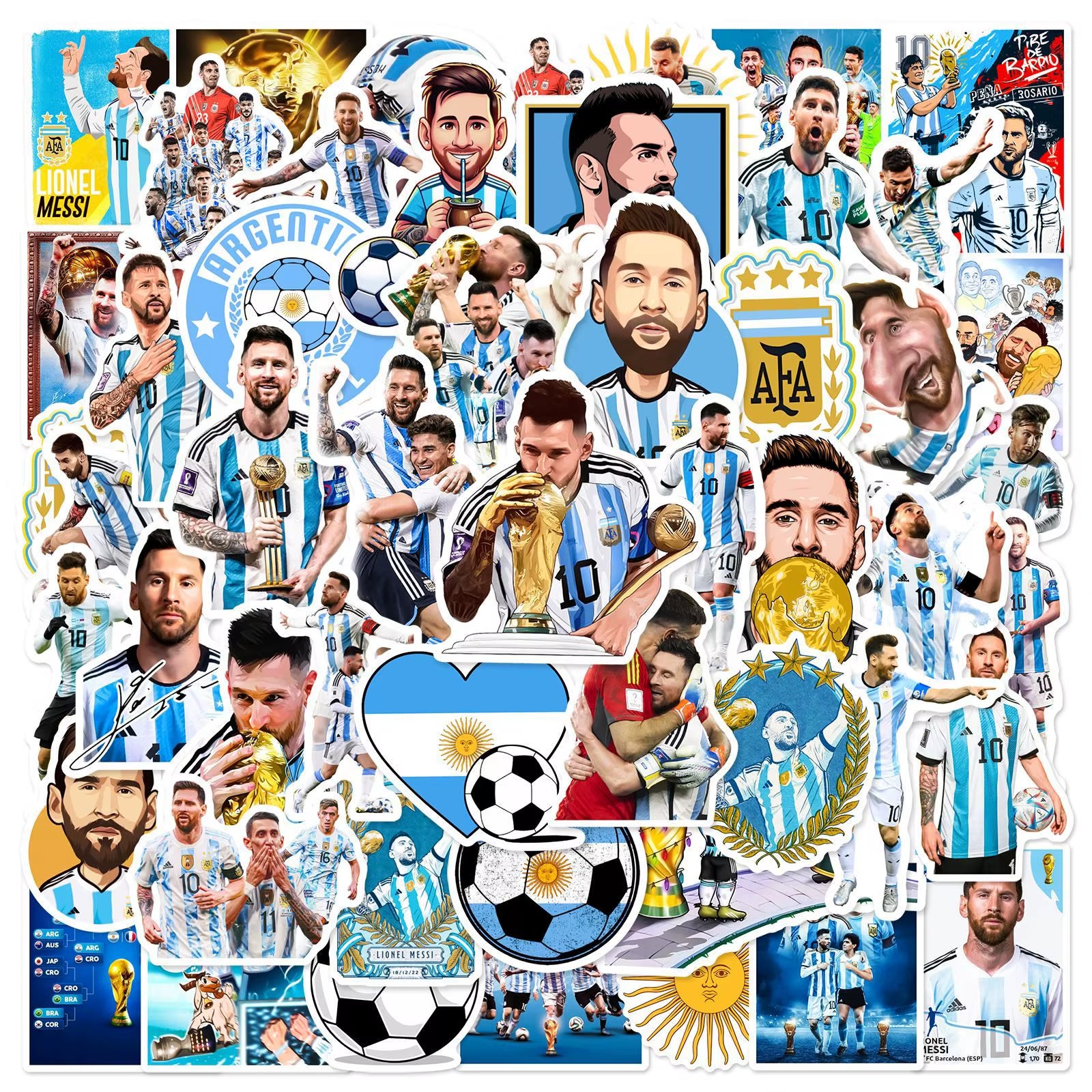 50Pcs Football Star Stickers Messi Sticker,Sports Soccer Sports Stickers,Waterproof Decals for Laptop Luggage Water Bottle