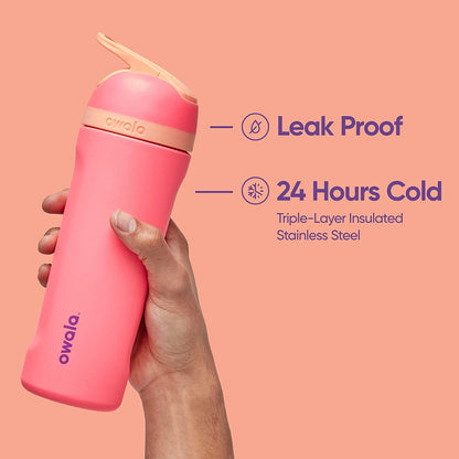 Flip Insulated Stainless Steel Water Bottle with Straw, Bpa-Free Sports Water Bottle, Great for Travel, 32 Oz, Shy Marshmallow