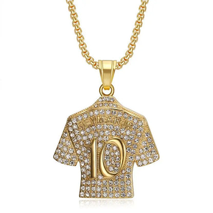 Hip Hop Cool Messi 10 Super Soccer Star Stainless Steel Pendant Clavicle Charming Iced Out Jewelry Men Necklace