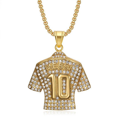 Hip Hop Cool Messi 10 Super Soccer Star Stainless Steel Pendant Clavicle Charming Iced Out Jewelry Men Necklace