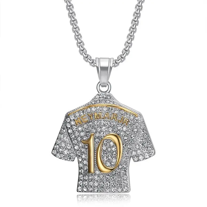 Hip Hop Cool Messi 10 Super Soccer Star Stainless Steel Pendant Clavicle Charming Iced Out Jewelry Men Necklace