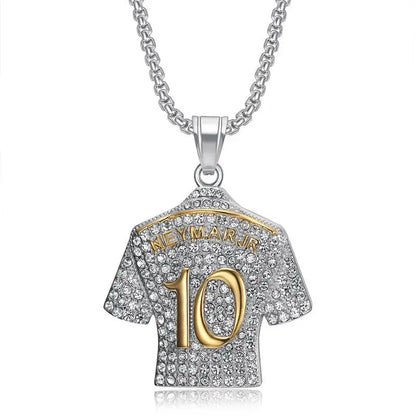 Hip Hop Cool Messi 10 Super Soccer Star Stainless Steel Pendant Clavicle Charming Iced Out Jewelry Men Necklace