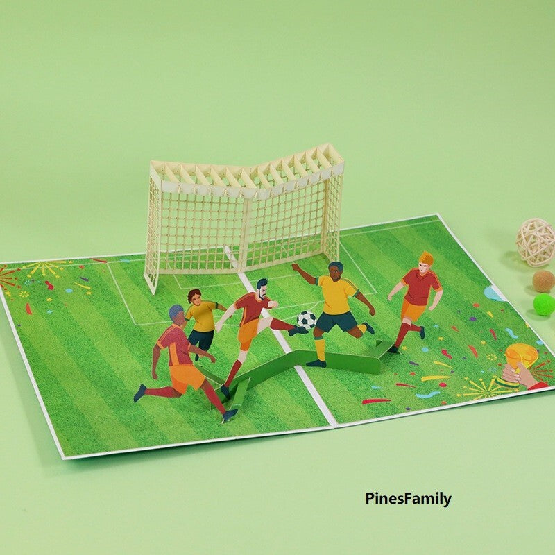 J02-3D Pop-Up Card: Soccer Players in Action! Perfect Gift for Soccer Sports Fan