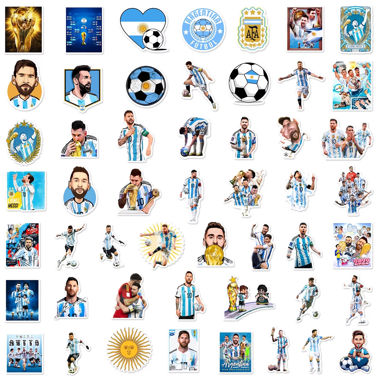 50Pcs Football Star Stickers Messi Sticker,Sports Soccer Sports Stickers,Waterproof Decals for Laptop Luggage Water Bottle