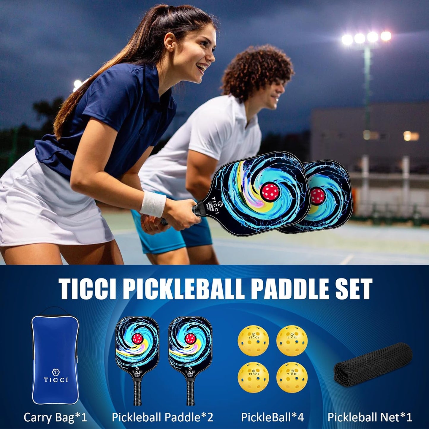 Pickleball Paddles Set of 2, USAPA Approved Fiberglass Pickle Ball Paddles with 4 Pickleballs, Lightweight Rackets for Adults & Kids, Includes Carry Bag & Net Bag for Men, Women, Beginners,