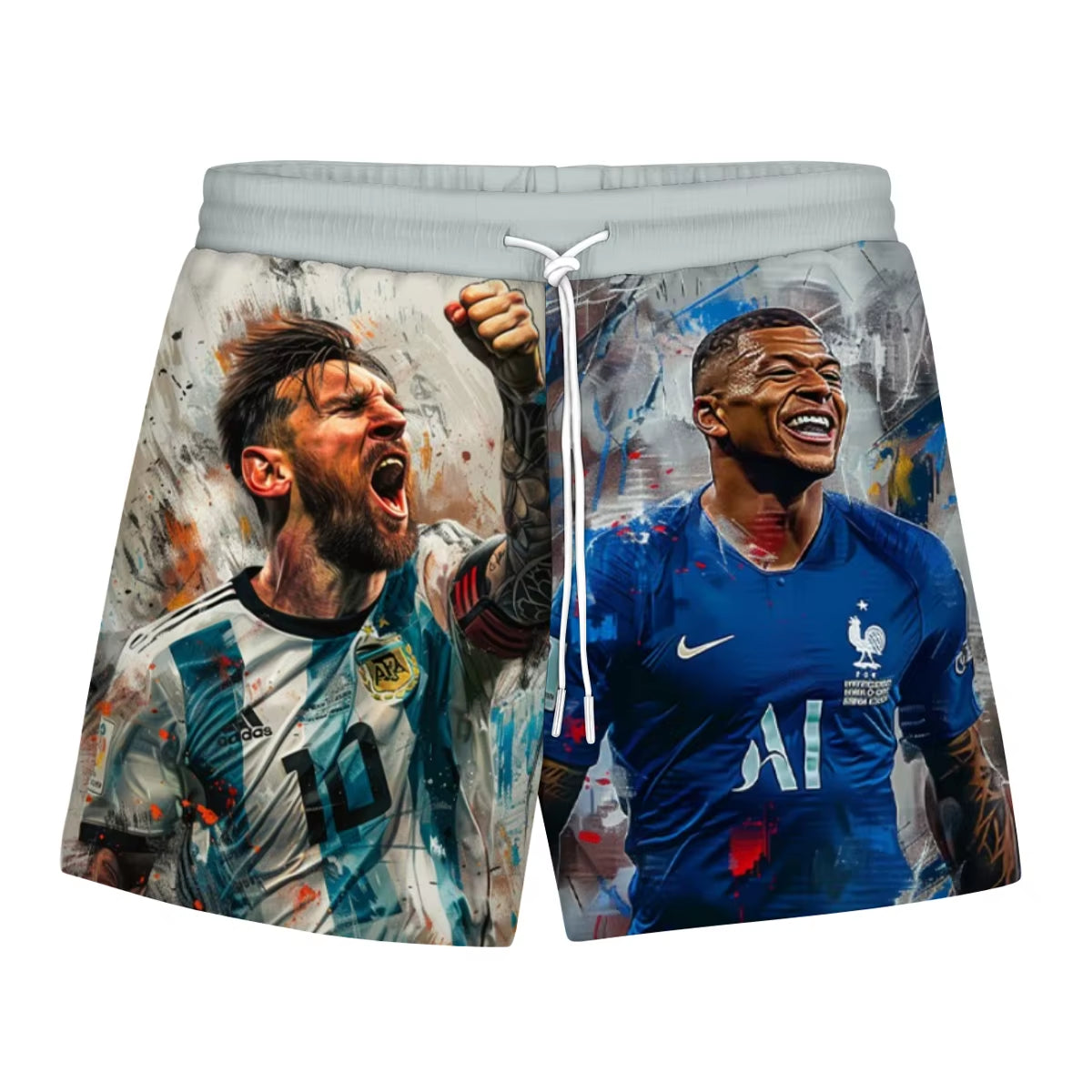 Famous Football Player Messi Mbappe Impressionism 3D Print Beach Shorts Men Women Fashion Casual Sport Pants Kid Adult Clothing