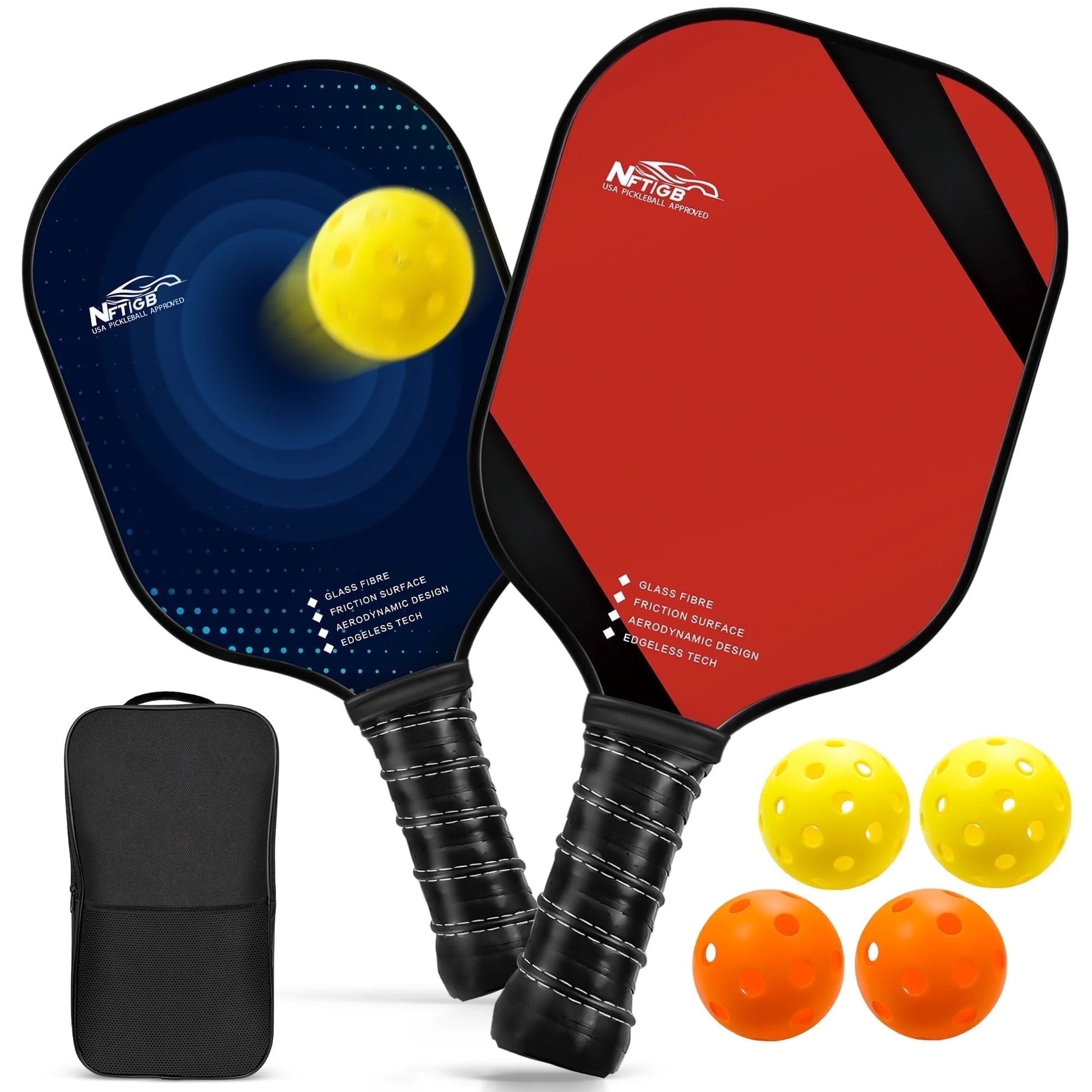 USAPA Approved Pickleball Paddles, Graphite Fiber Polypropylene Honeycomb Core , Pickle Ball Set with 2 Pickle Ball Rackets, 4 Balls and Backpack