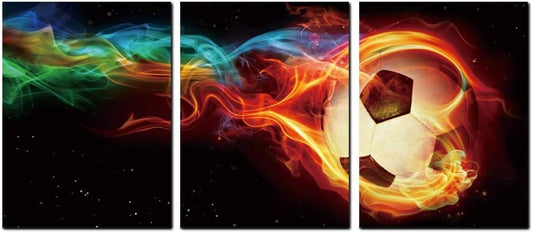 Soccer Artwork Sport Boy Room Wall Art Flame Canvas Poster Print for Game Room Wall Decor Colorful Football Picture Dorm Nursery Kids Room Décor 12X16Inch