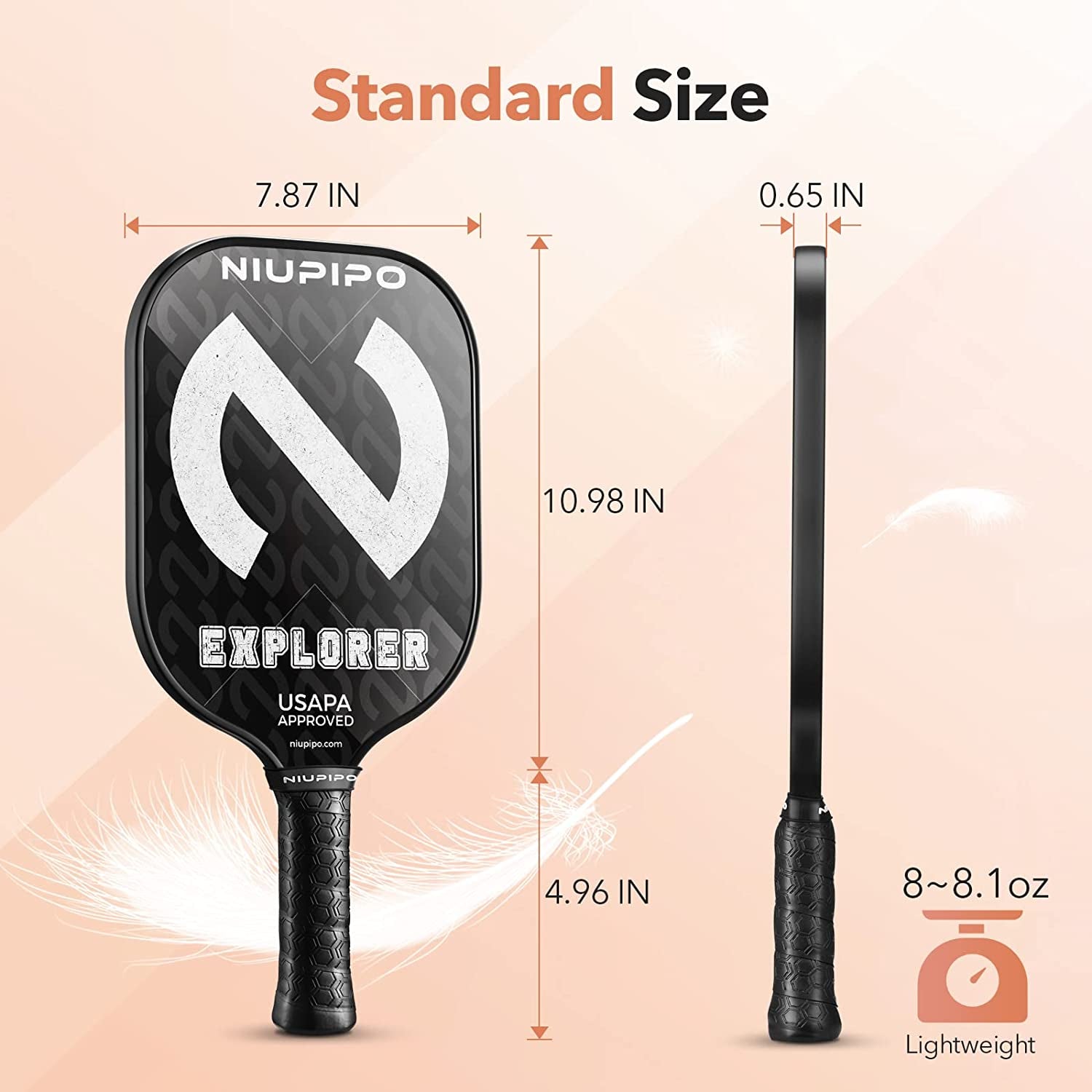 Explorer Pickleball Paddle - Fiberglass, USA Approved Professional Pickleball Paddles, Polypropylene Honeycomb Core, Ultra Cushion, 4.96″ Grip Size, Mid-Weight with Cover, for Advanced Players