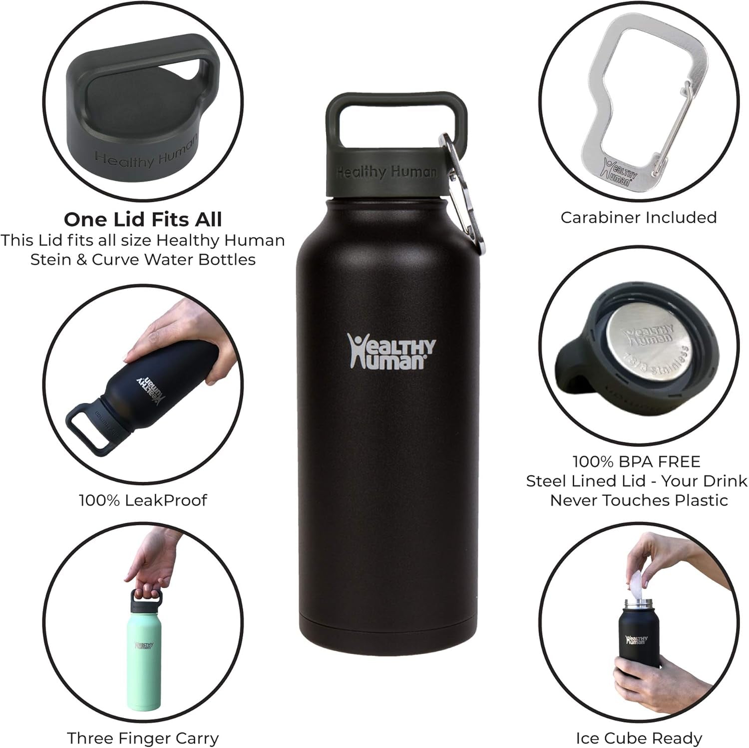 Stainless Steel Water Bottle | Double Walled Vacuum Insulated Water Thermos for Adults | Eco-Friendly Travel Bottles with Leak Proof Lid (Pure Black, 32 Oz/ 946 ML)