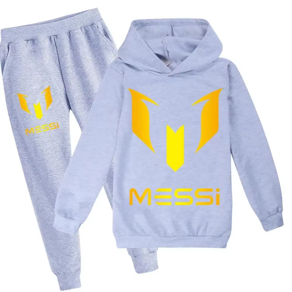 2024 New Argentine Football Superstar Messi Children Hoodie + Pants 2Pcs Sets Kids Boys Girls Spring Autumn Fashion Tracksuits