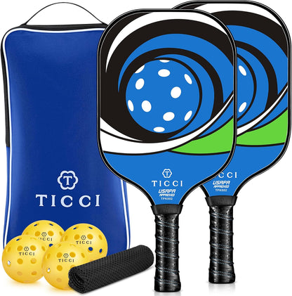 Pickleball Paddles Set of 2, USAPA Approved Fiberglass Pickle Ball Paddles with 4 Pickleballs, Lightweight Rackets for Adults & Kids, Includes Carry Bag & Net Bag for Men, Women, Beginners,