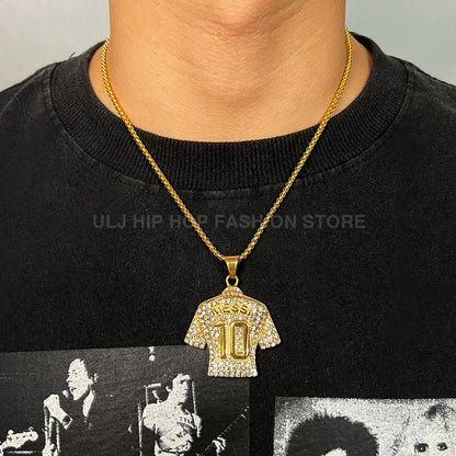 Hip Hop Cool Messi 10 Super Soccer Star Stainless Steel Pendant Clavicle Charming Iced Out Jewelry Men Necklace