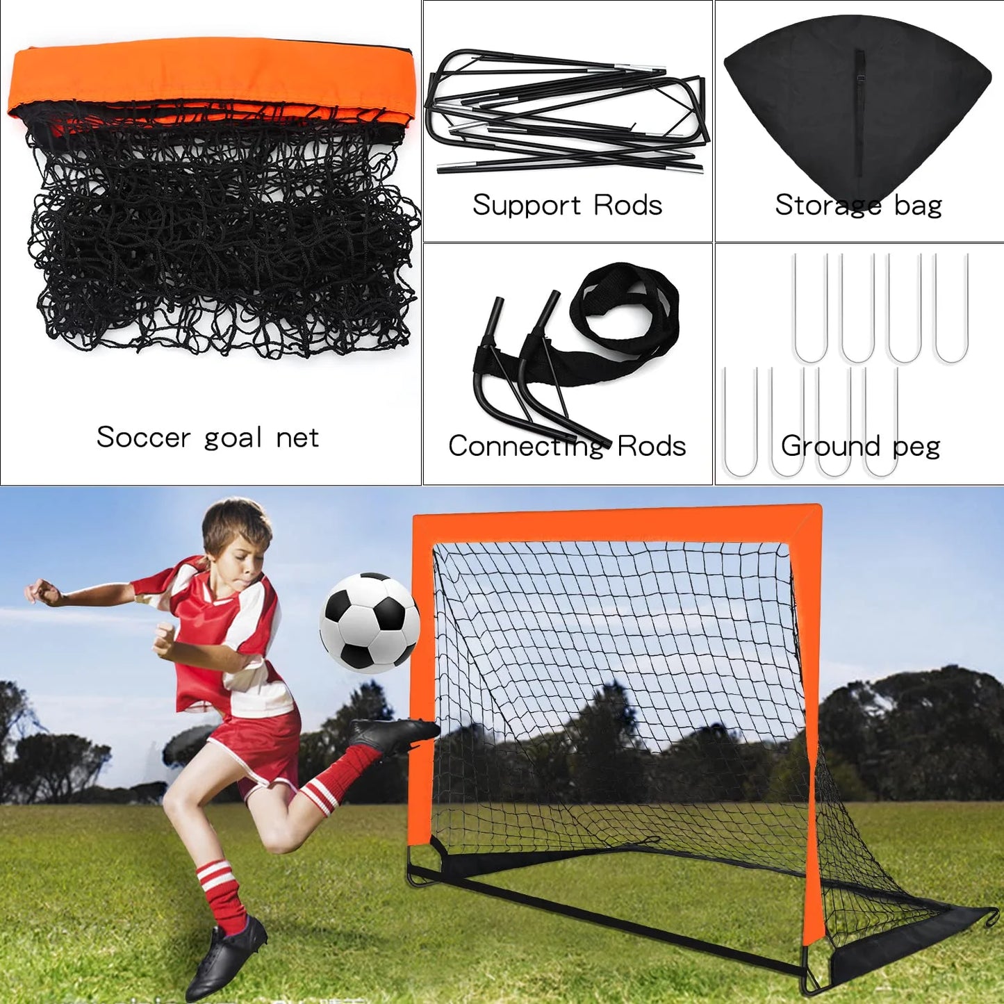 4' X 3' Portable Soccer Goals, Set of 2 Pop up Soccer Goals for Backyard Training for Kids and Teens, Orange