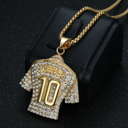 Hip Hop Cool Messi 10 Super Soccer Star Stainless Steel Pendant Clavicle Charming Iced Out Jewelry Men Necklace