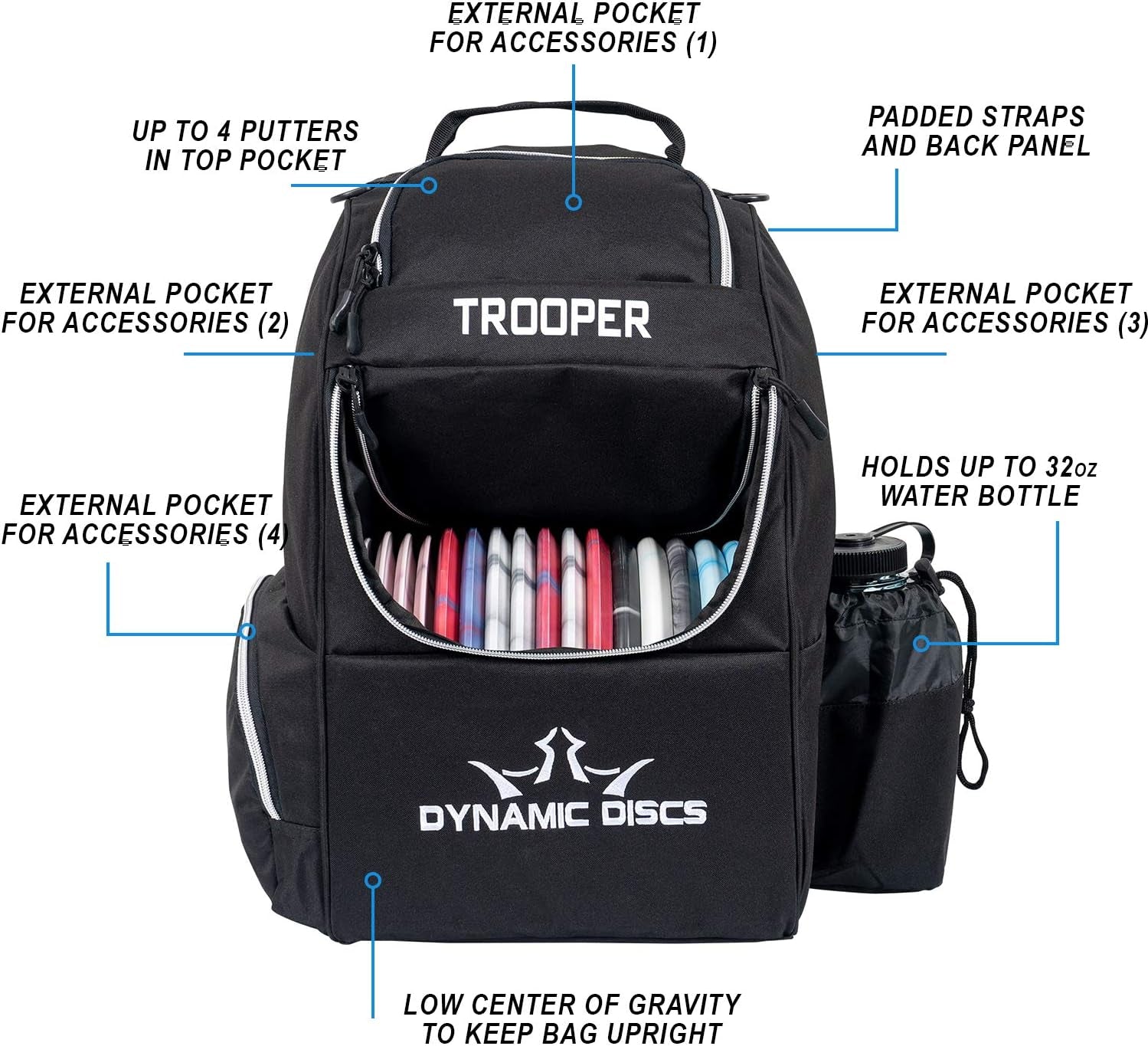 Trooper Disc Golf Bag | Large Frisbee Bags with 18+ Discs Capacity | Lightweight & Durable Backpack | Great Gifts or Disc Golf Accessories for Men | Ideal for Beginners & Pro Players