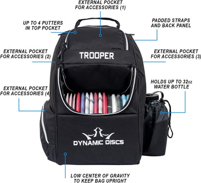 Trooper Disc Golf Bag | Large Frisbee Bags with 18+ Discs Capacity | Lightweight & Durable Backpack | Great Gifts or Disc Golf Accessories for Men | Ideal for Beginners & Pro Players