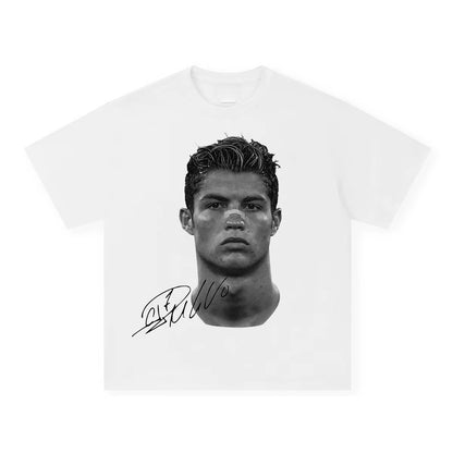 Cristiano Ronaldo Pure Cotton American-Style Streets Both Sexes Fashionable Vintage Print Short-Sleeved T-Shirt